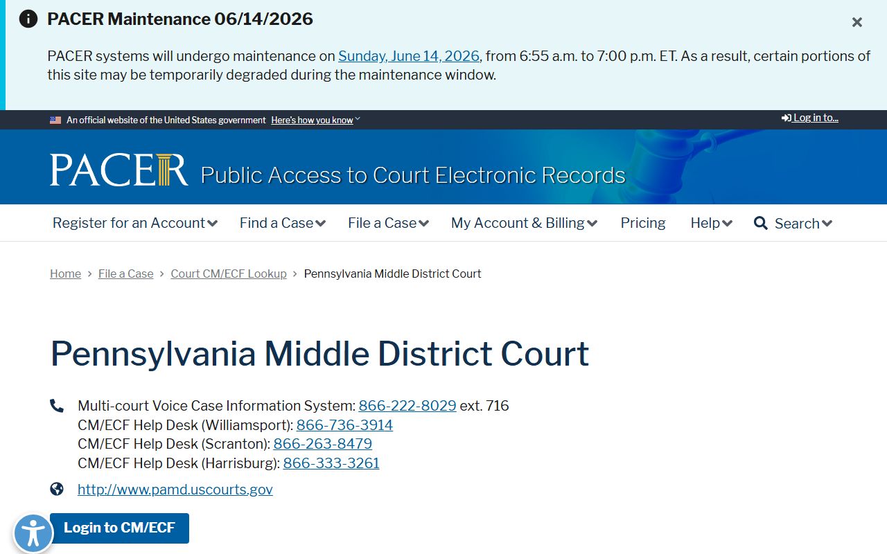 Fulton County Prothonotary records compared with federal CM ECF access