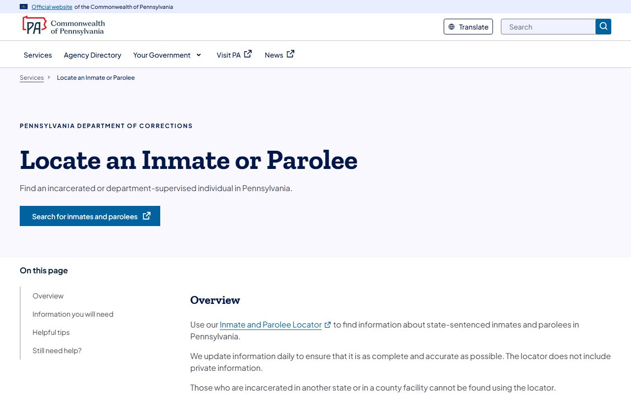 Fulton County inmate records Pennsylvania Department of Corrections